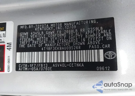 2010 Toyota Camry Le z USA, uszkodzony, nr VIN 4T1BF3EK8AU095268
